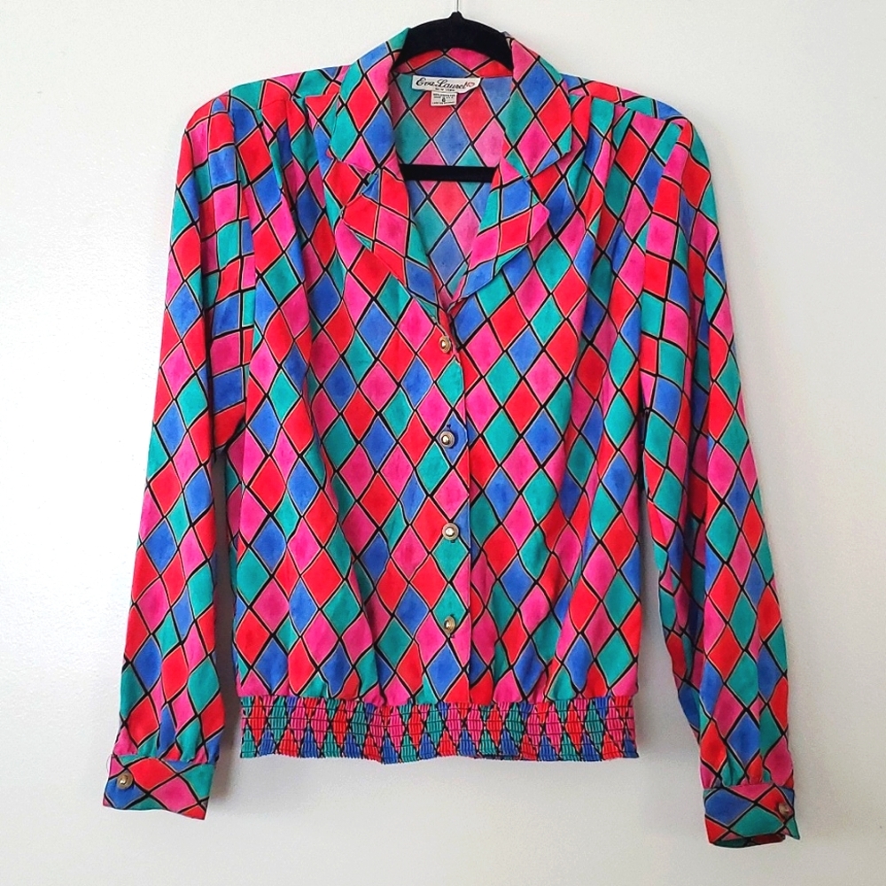VINTAGE women's Eva Laurel colorful  blouse